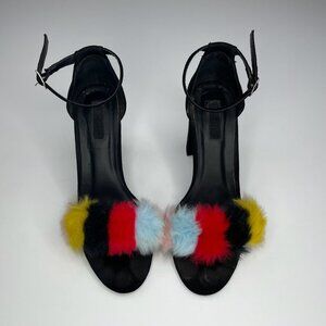 Multi-color Pompom Ankle Strap Open-toe Heels 8